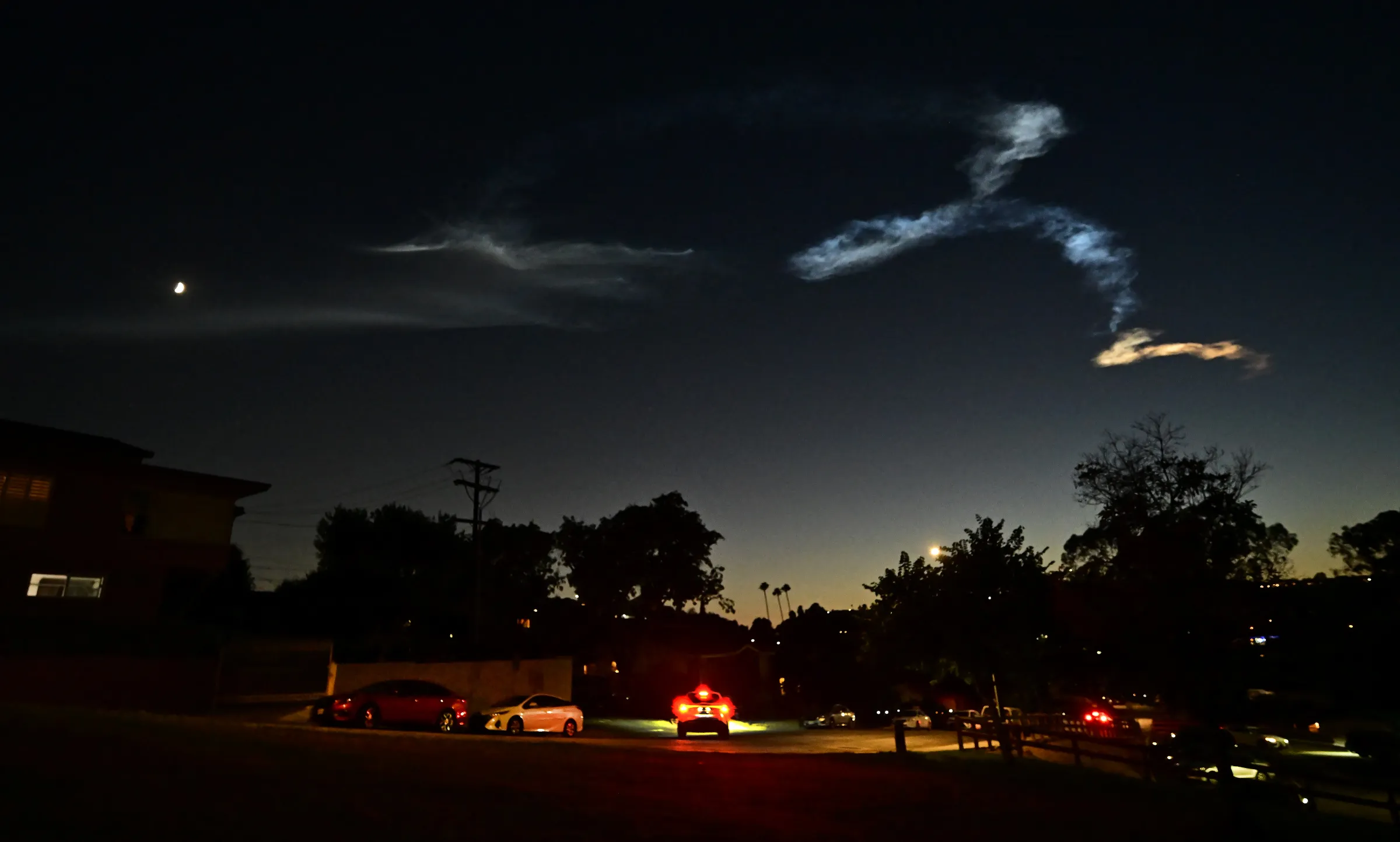 A trail from the SpaceX Falcon 9