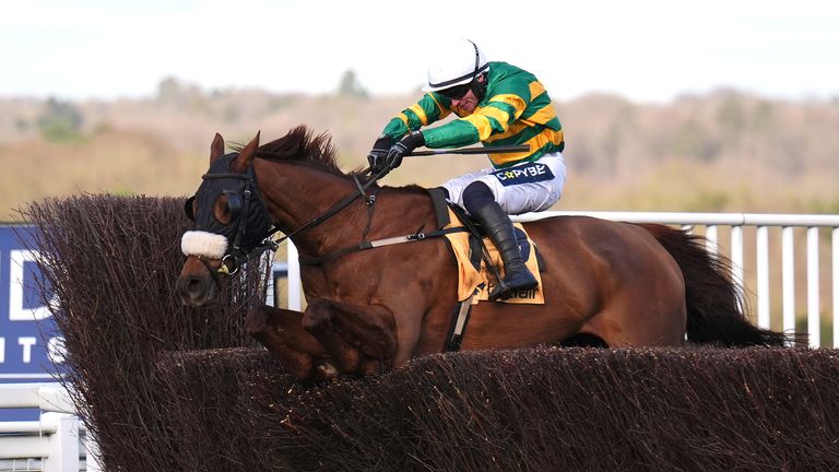 Montregard ridden by Jonathan 'JJ' Burke on their way to winning the Betfair Swinley Handicap Chase at Ascot