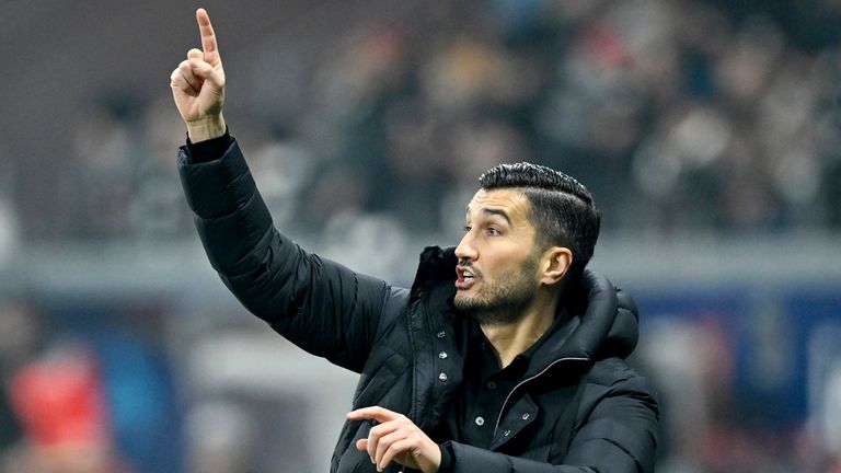 Nuri Sahin issues instructions from the bench during Borussia Dortmund's game against Eintracht Frankfurt