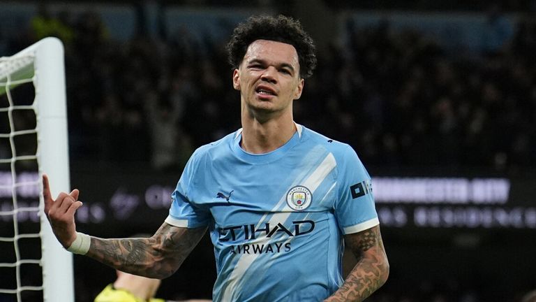 Nico O'Reilly celebrates his second goal of the game