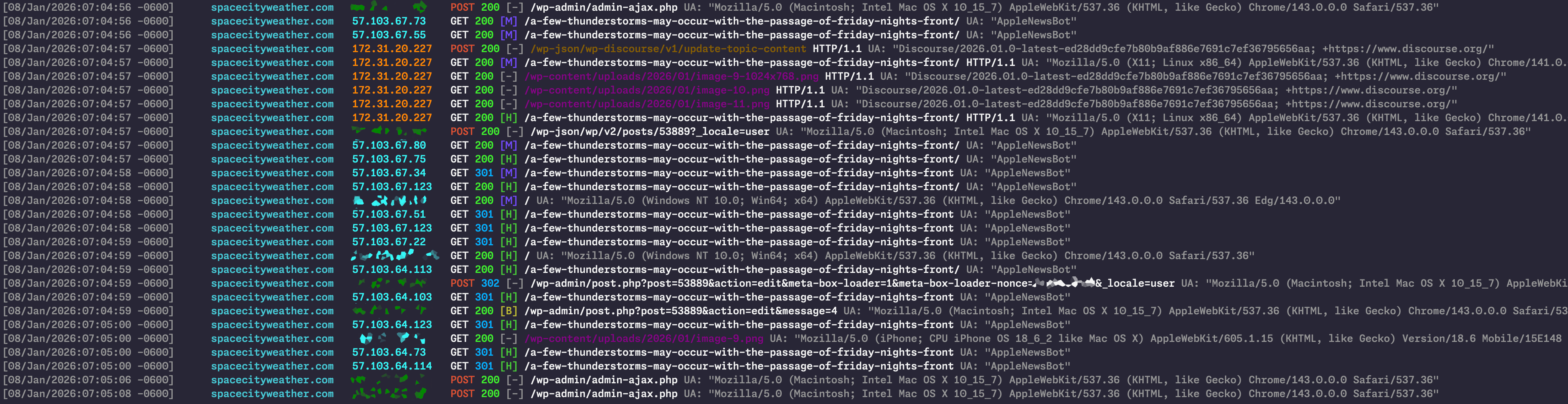 Screenshot showing a race condition between apple news and wordpress's cache clearing efforts