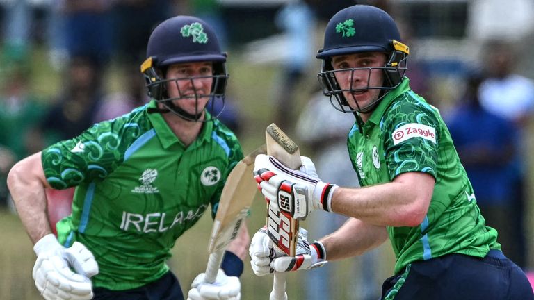 Ireland's captain Lorcan Tucker (right) and George Dockrell (left) at the 2026 Men's T20 World Cup (Getty Images)