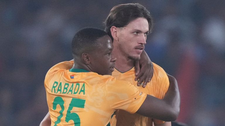 South Africa's Marco Jansen celebrates a wicket at the 2026 Men's T20 World Cup (Associated Press)