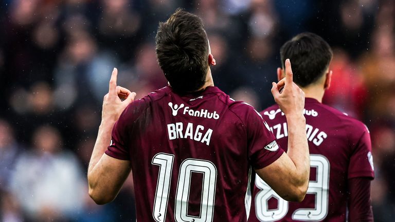 Hearts Claudio Braga celebrates scoring to make it 1-0 against Aberdeen 