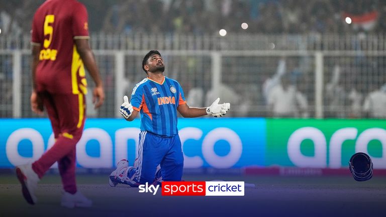 Sanju Samson scored an unbeaten 97 as India beat West Indies by five wickets to set up a semi-final meeting with England at the T20 World Cup.