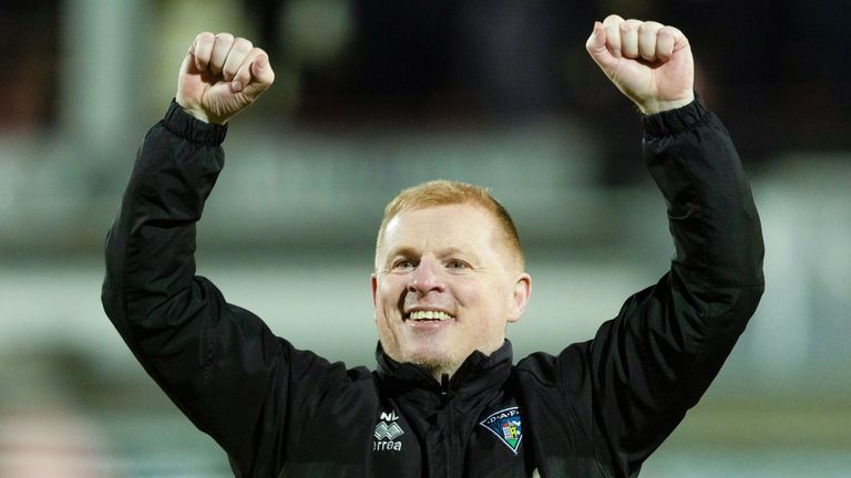Dunfermline manager Neil Lennon celebrates his side's 3-0 victory over Aberdeen in the Scottish Cup