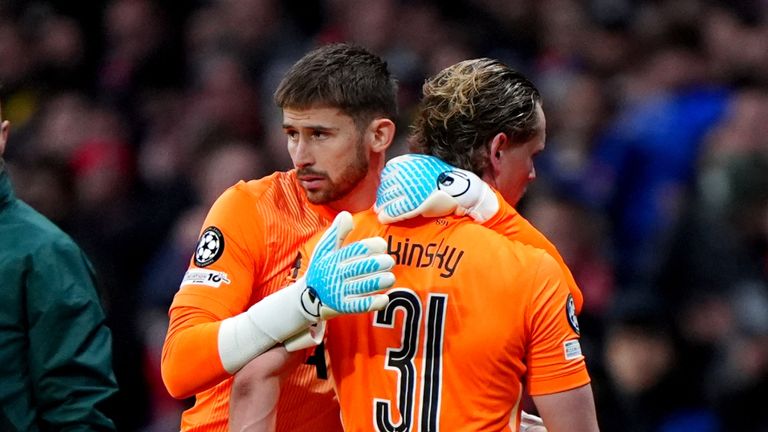 Spurs goalkeeper Guglielmo Vicario replaces team-mate Antonin Kinsky in the 16th minute