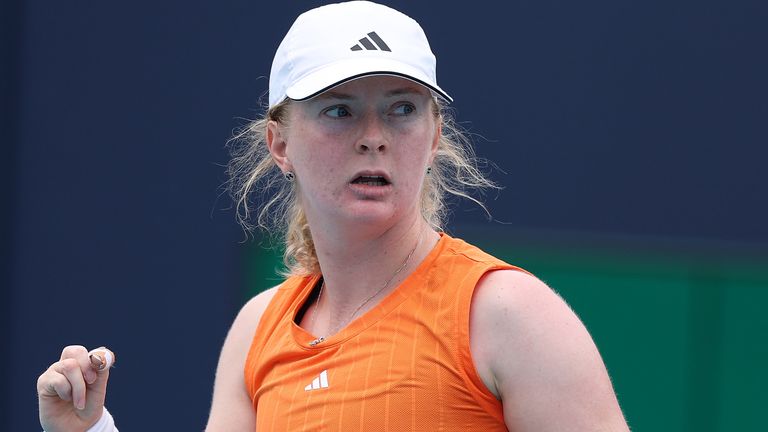 Fran Jones in action at the Miami Open against Venus Williams