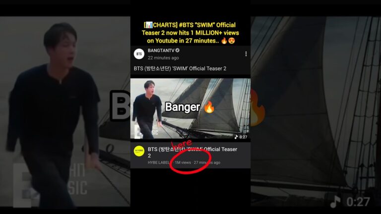 [📊CHARTS] #BTS “SWIM” Official Teaser 2 now hits 1 MILLION+ views on Youtube in 27 minutes.. 🔥 #bts