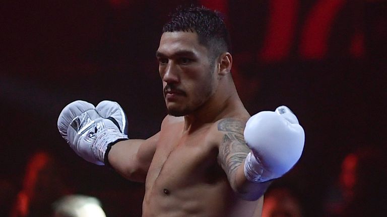 Australian Jai Opetaia, celebrates after winning against  Ellis Zorro of Britian during their match at Day of Reckoning Boxing Event, in the Kingdom Arena as part of Riyadh Season, Saudi Arabia, Saturday, Dec. 23, 2023. (AP Photo)