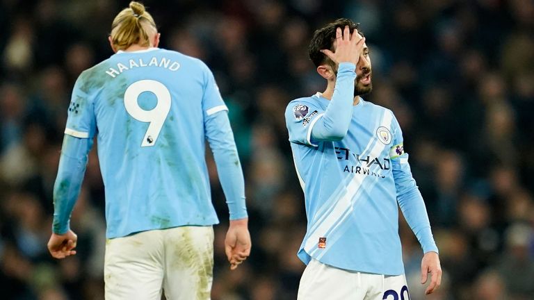 Bernardo Silva shows his frustration during Man City's Premier League clash with Nottingham Forest