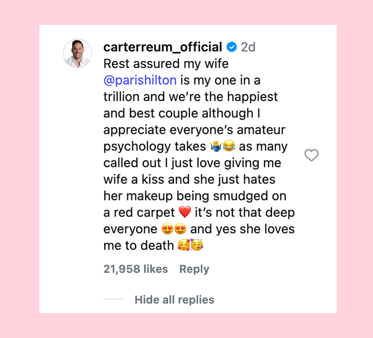 Paris Hilton’s Husband Carter Reum Addresses Claim That Their Marriage Has Caused Him ‘Emotional Pain’! 
