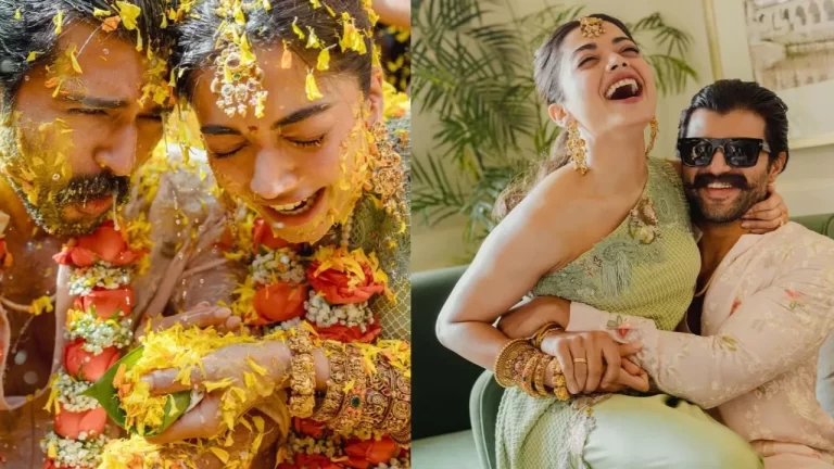 Rashmika Mandanna and Vijay Deverakonda spread love as they glowed during Haldi ceremony; Photos