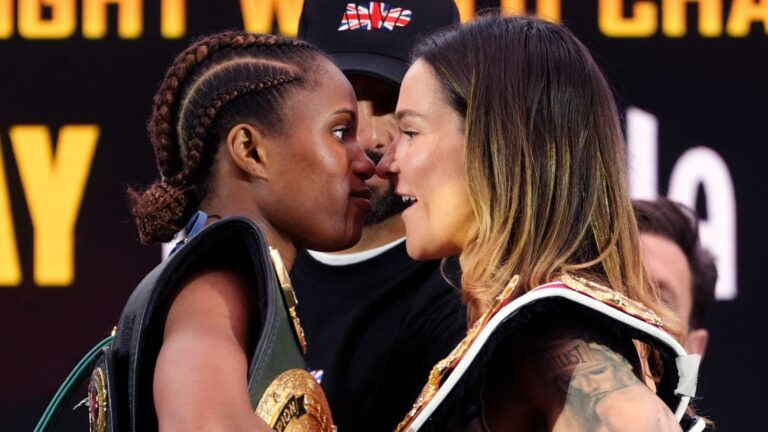 Terri Harper and Caroline Dubois hit the scales for title clash: ‘It’s not about the elbows, it’s about the fists!’ | Boxing News