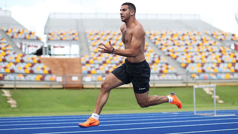Adam Gemili trains during a Team England media opportunity ahead of the 2018 Gold Coast Commonwealth Games