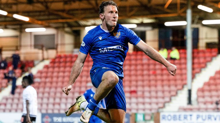 DUNFERMLINE, SCOTLAND - APRIL 21: St Johnstone's Ruari Paton celebrates scoring to make it 2-0 during a William Hill Championship match between Dunfermline Athletic and St Johnstone at KDM Group East End Park, on April 21, 2026, in Dunfermline, Scotland. (Photo by Mark Scates / SNS Group)