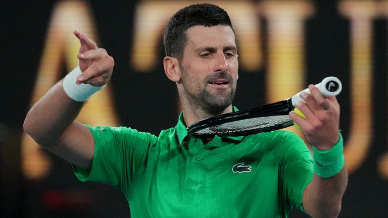Novak Djokovic of Serbia reacts after defeating Botic van de Zandschulp of the Netherlands in their third round match at the Australian Open