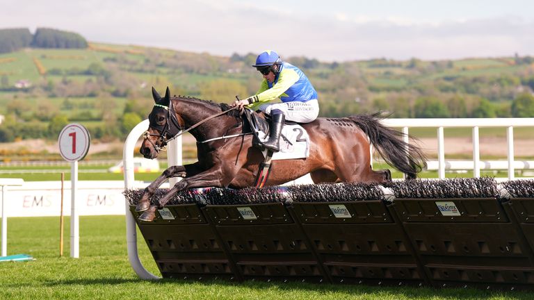 Eachtotheirown ridden by Sean Flanagan on their way to winning the PRL Champion Novice Hurdle on day one at Punchestown