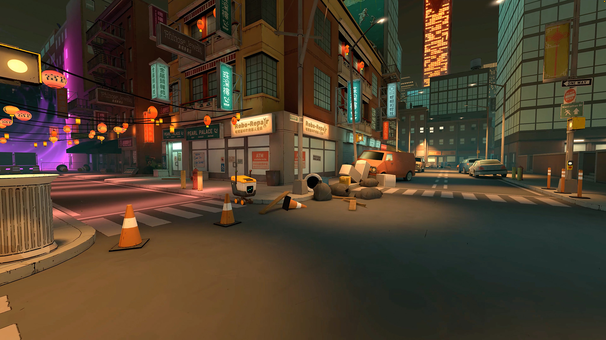 An official screenshot of TMNT: Empire city for the Meta Quest showing Chinatown