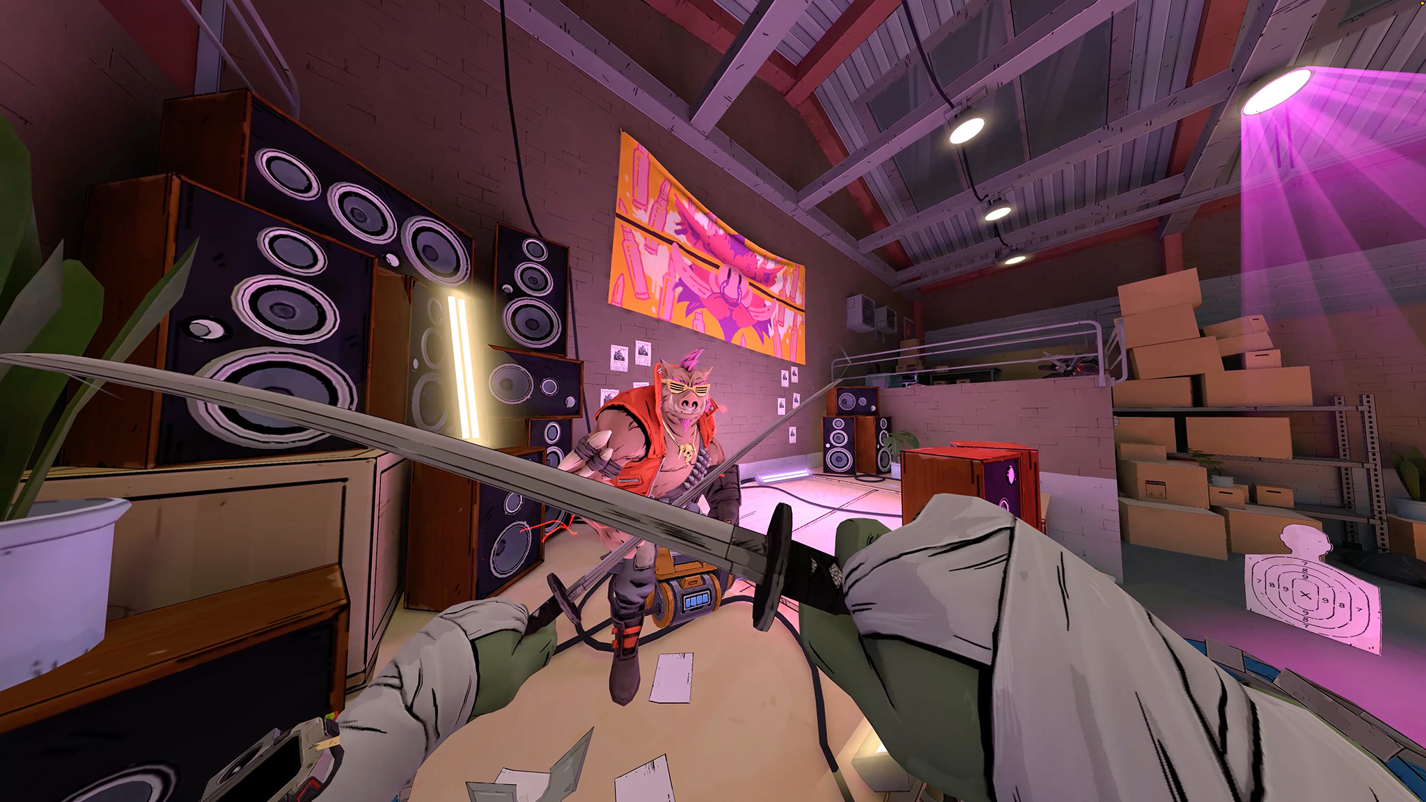 An official screenshot of TMNT: Empire city for the Meta Quest with Bebop