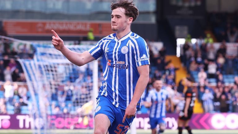 Kilmarnock's Findlay Curtis celebrates after scoring to make it 2-0 against Dundee United 