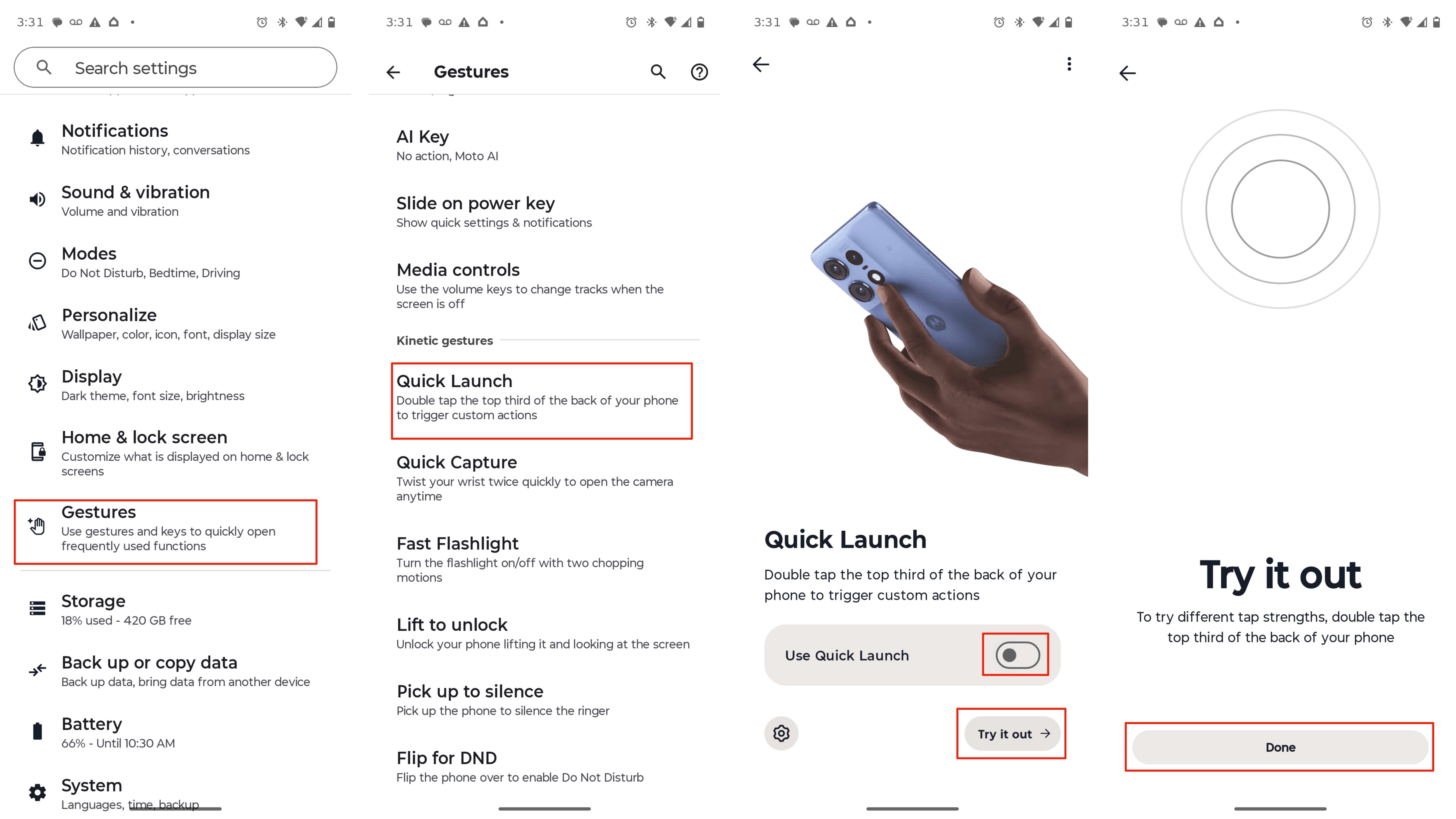 The Quick Launch feature on Motorola phones.