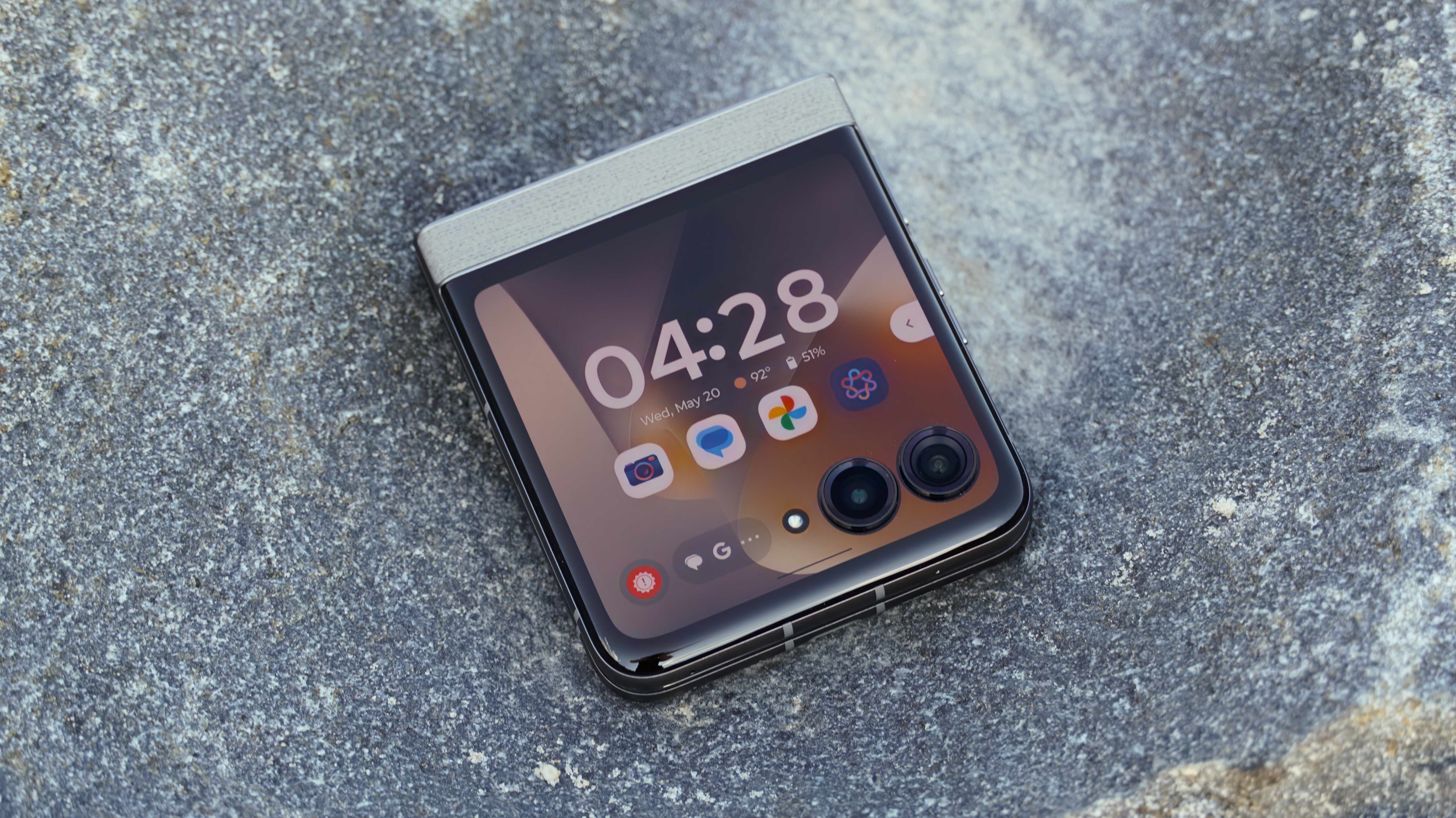 The Motorola Razr 2026 in the Pantone Hematite colorway.