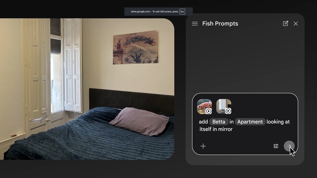 With Google Flow, users can lean on Omni Flash and Gemini's systems to create a unique AI-generated video, such as asking to create a video of a betta fish in a mirror.