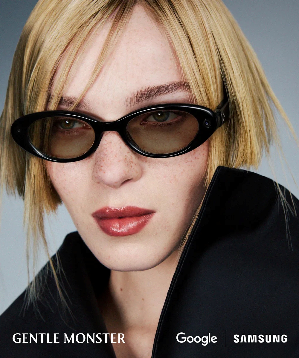 A woman wearing Gentle Monster Android XR glasses from Google and Samsung