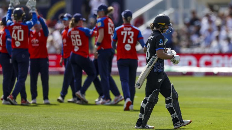 Brooke Halliday was England's fourth wicket and Linsey Smith's third in 10 deliveries 