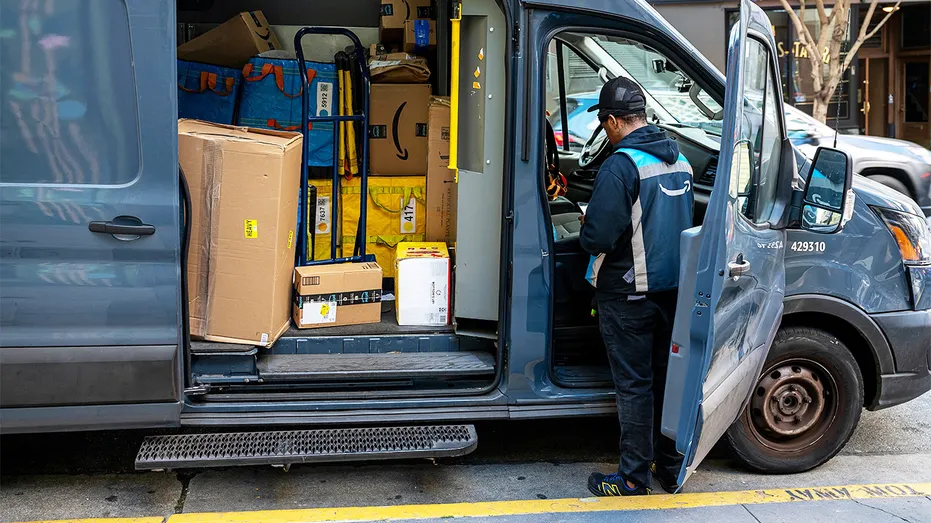 Amazon driver making deliveries. 