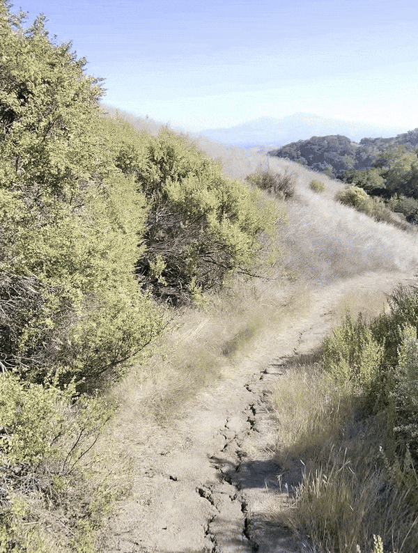 A hyperlapse video of a hiking trail taken using the Oakley Meta Vanguard smart glasses.