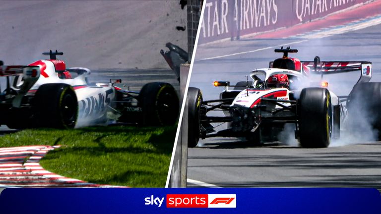 Esteban Ocon crashed his Haas into the wall heavily during opening practice in Canada.