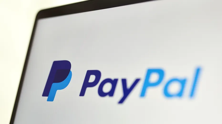 The PayPal logo on a laptop computer