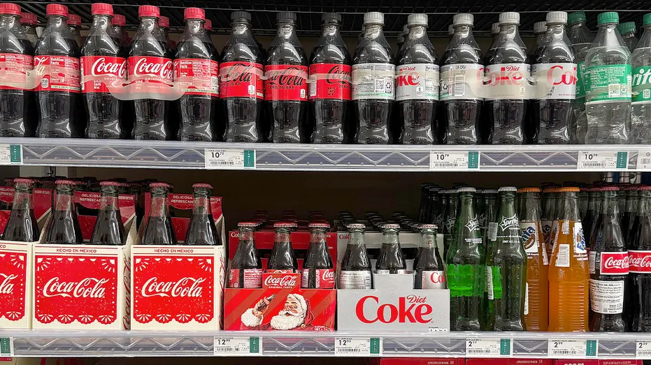 Bottles of Coca-Cola products
