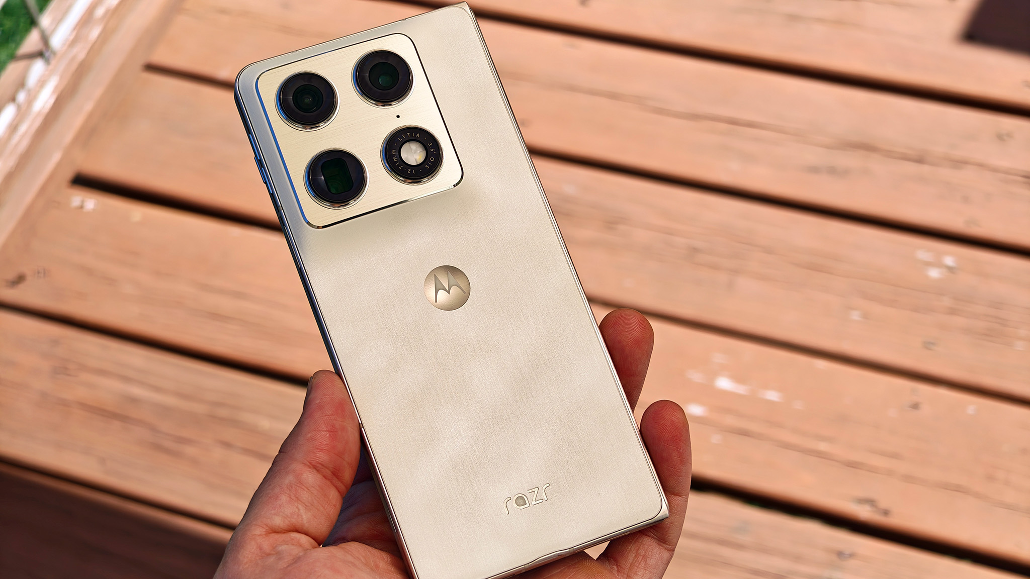 The back of the white Motorola Razr Fold 2026