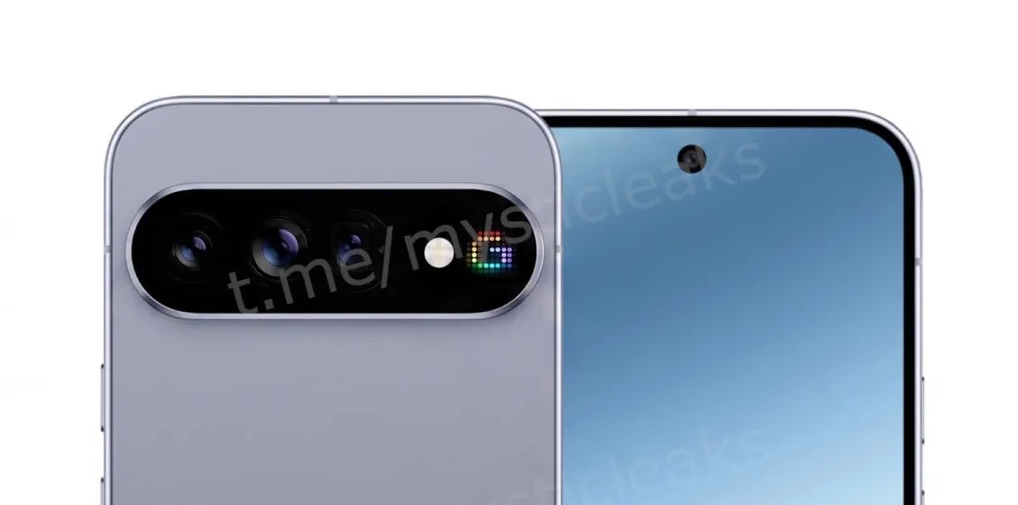 A small mock-up of Google's "G" logo, concerning how the Pixel 11 series' "Pixel Glow" RGB LED array could look in its camera bar, nestled beside the LED flash.
