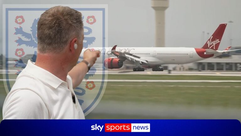 There it is! England's plane touches down in US ahead of World Cup