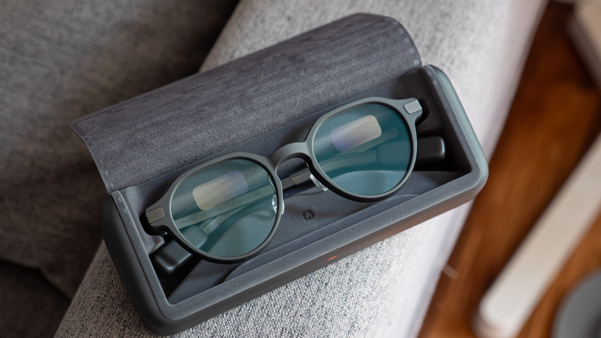 Even Realities G2 smart glasses in its charging case