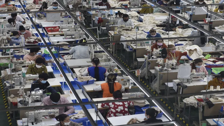 Garment workers in a Cambodian factory