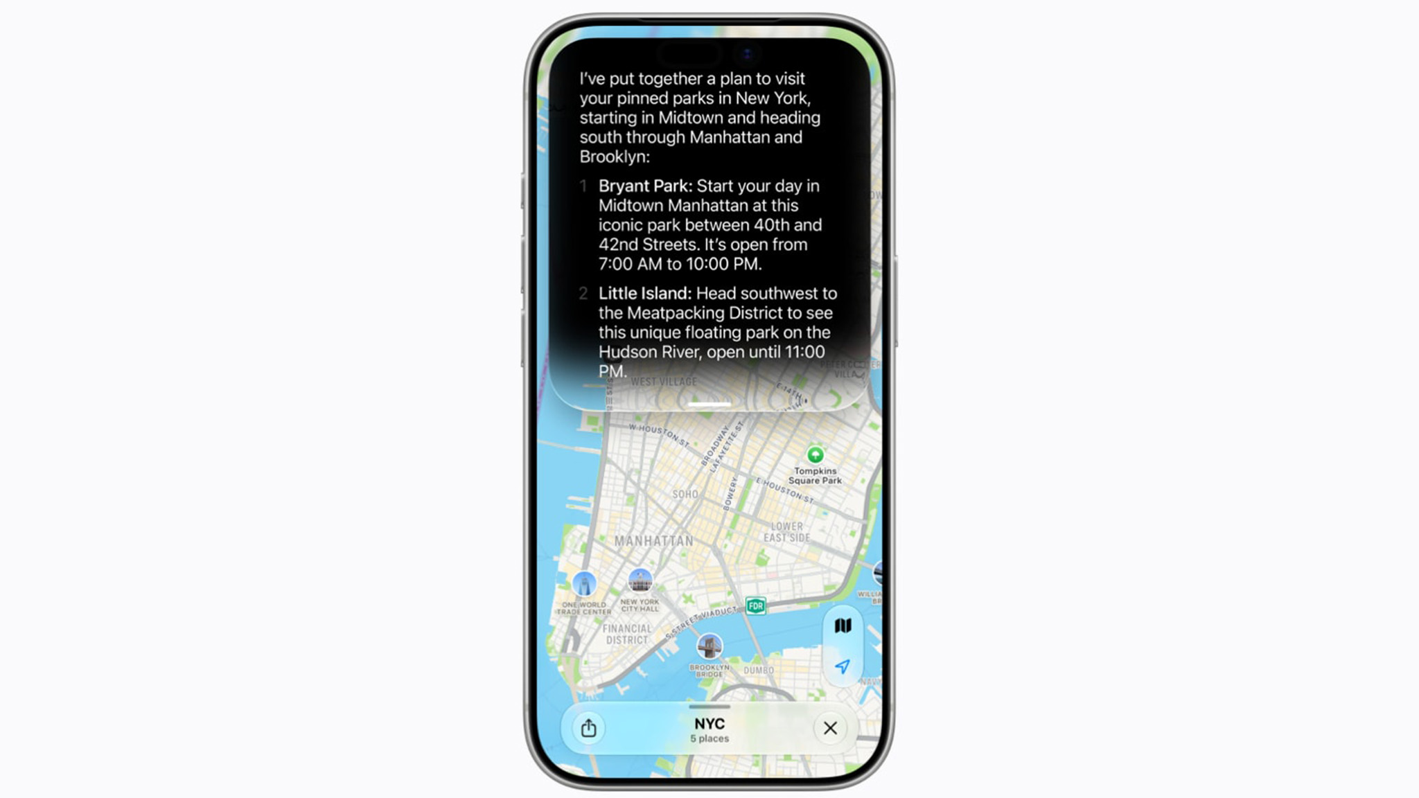 Using Siri AI to make an itinerary in iOS 27