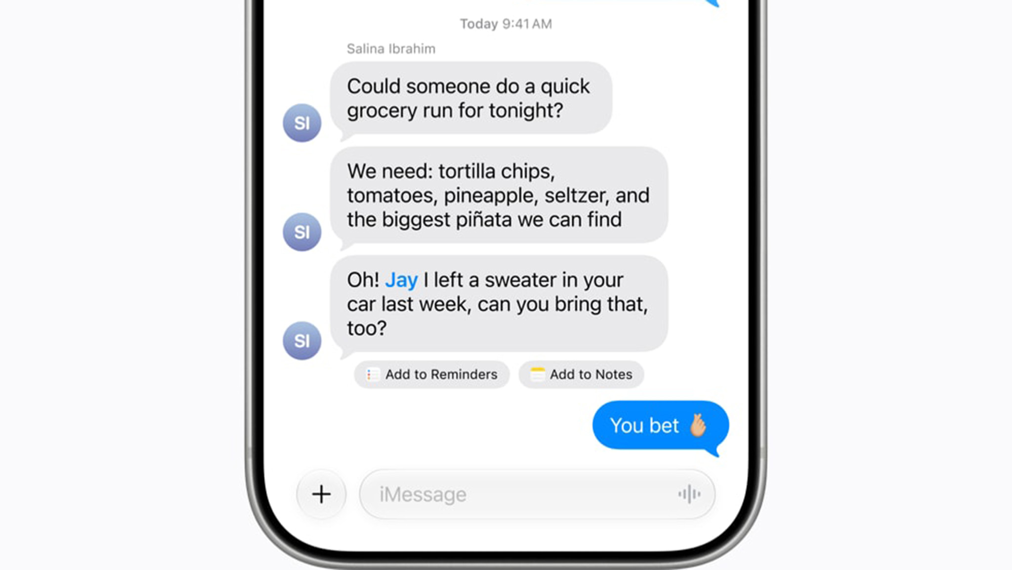 Siri AI offering Magic Cue-like context sensitive buttons in Apple Messages in iOS 27