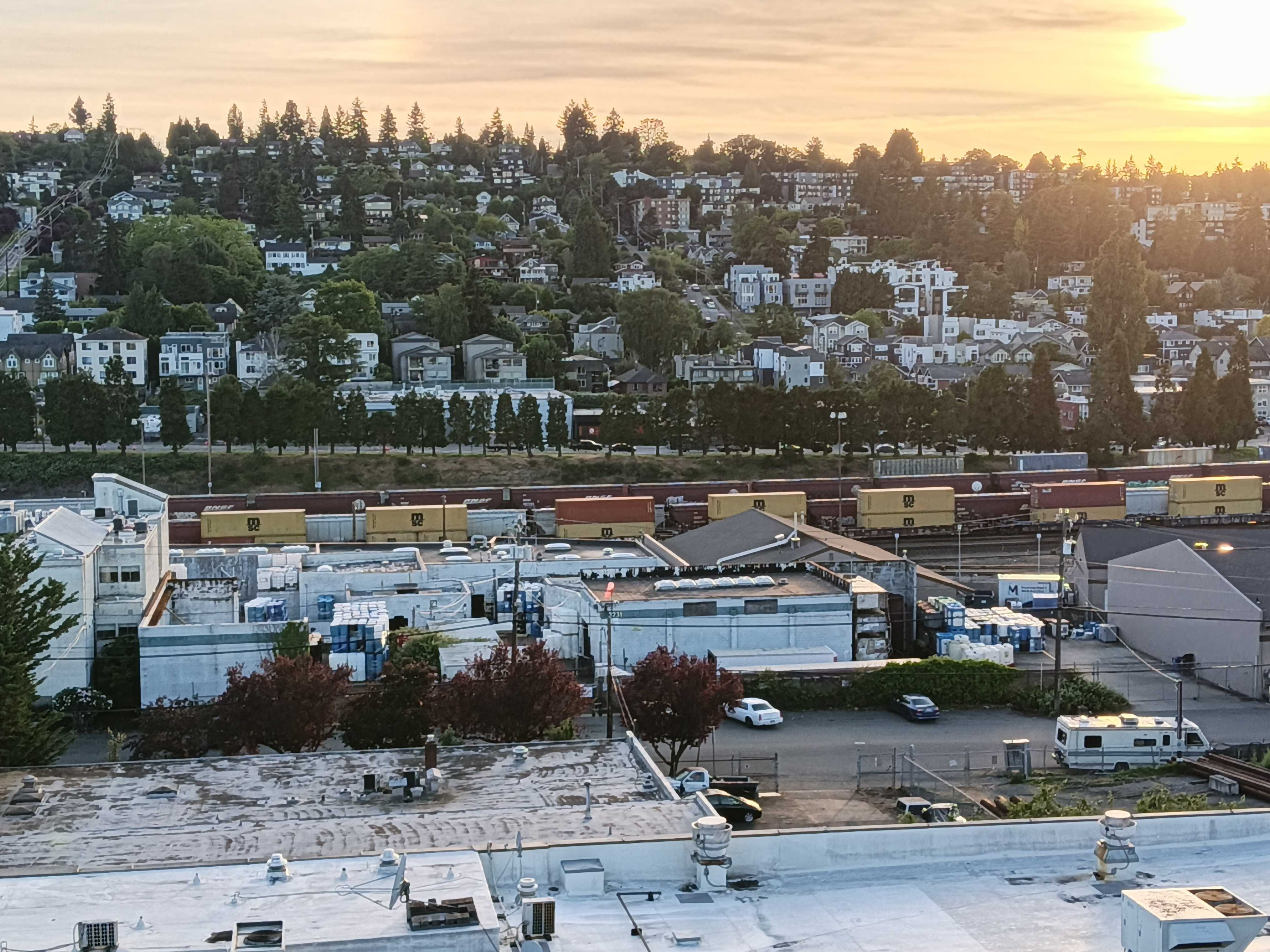 A hillside neightborhood at sunset