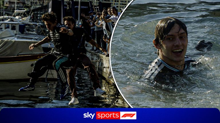 Antonelli jumps in harbour in Monaco tradition!