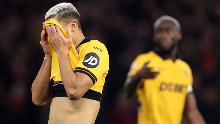 Andre of Wolves looks dejected during the Premier League match against Manchester United