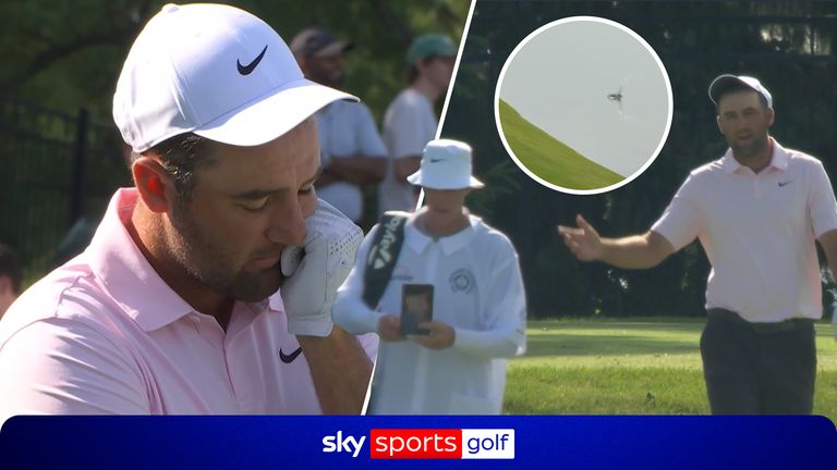 A heated exchange between Scottie Scheffler and caddie Ted Scott after finding the water from a tee shot on the 16th at the Memorial Tournament.