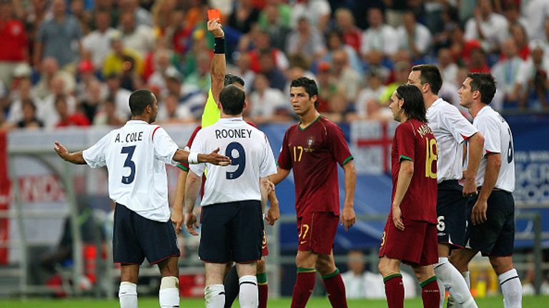 Cristiano Ronaldo was at the centre of controversy after Wayne Rooney's red card in the 2006 World Cup final