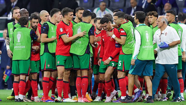 Ronaldo had to be consoled by team-mates after missing a penalty in the Euro 2024 Round of 16 game against Slovenia