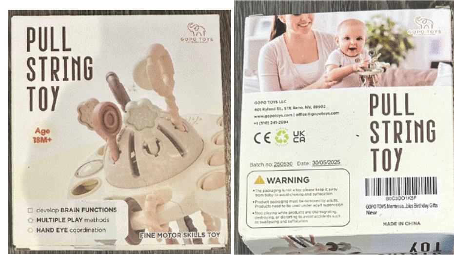 Front and back of teething toy box