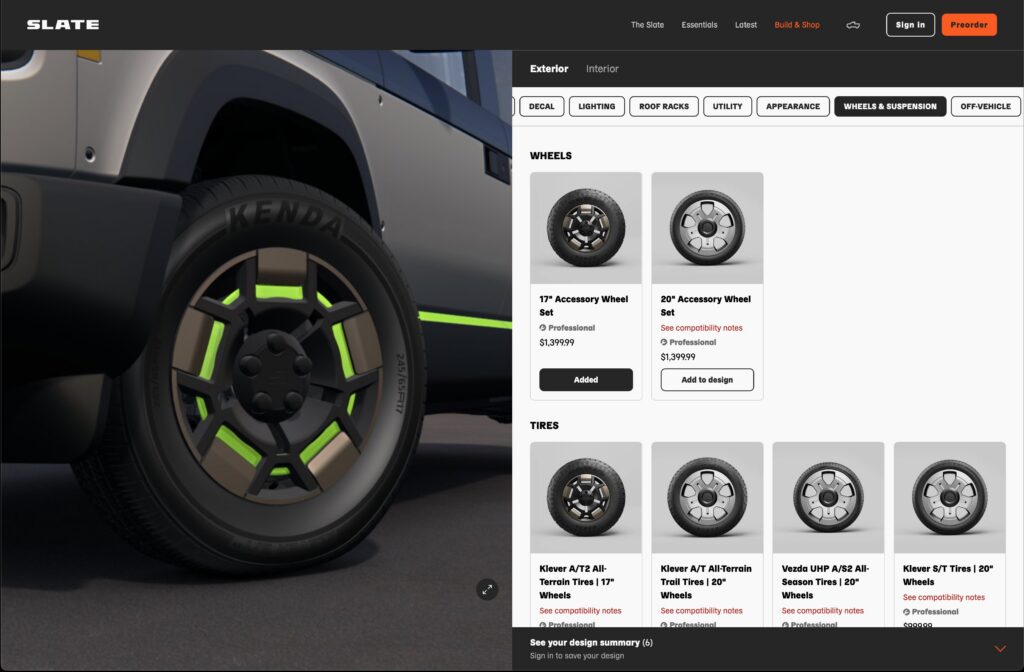 A screenshot of Slate Auto's configurator